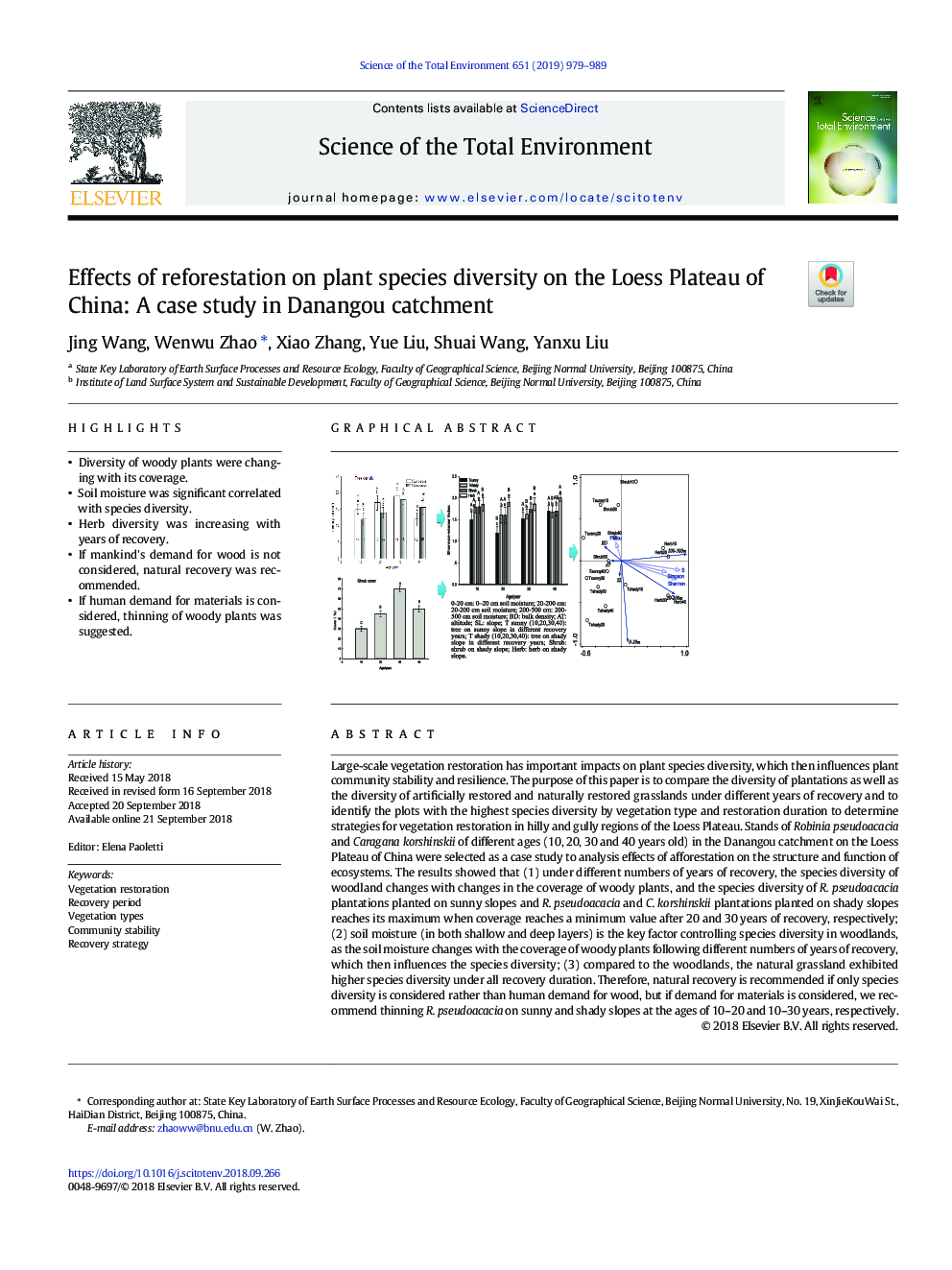 Effects of reforestation on plant species diversity on the Loess Plateau of China: A case study in Danangou catchment