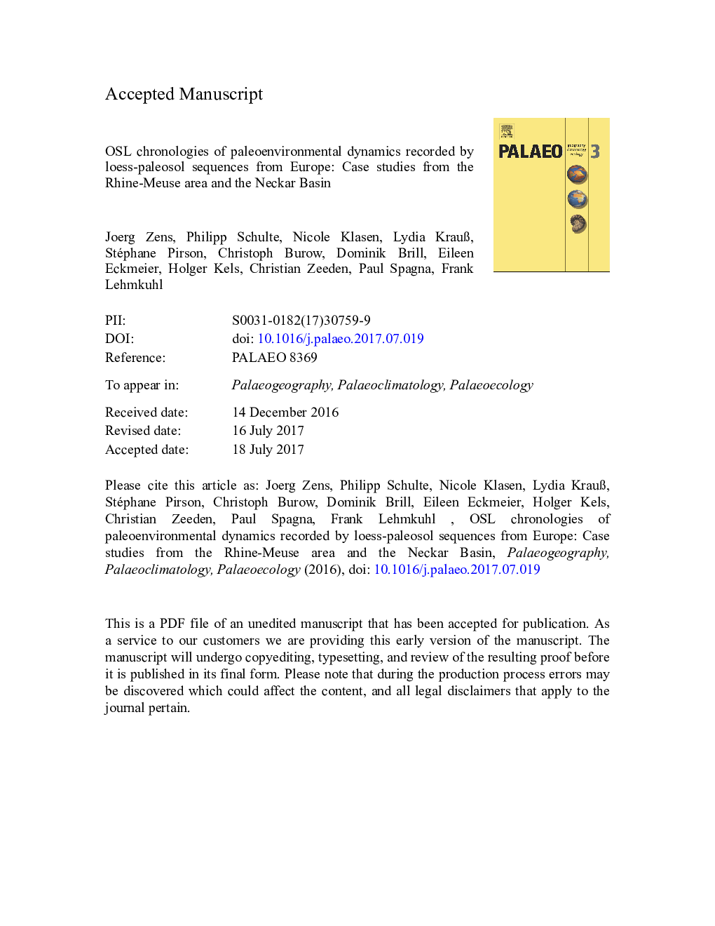 OSL chronologies of paleoenvironmental dynamics recorded by loess-paleosol sequences from Europe: Case studies from the Rhine-Meuse area and the Neckar Basin