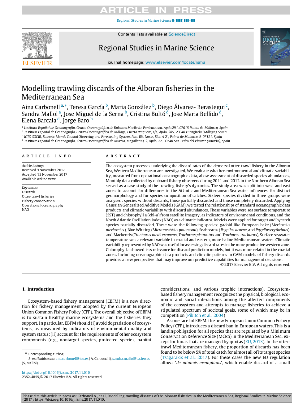 Modelling trawling discards of the Alboran fisheries in the Mediterranean Sea