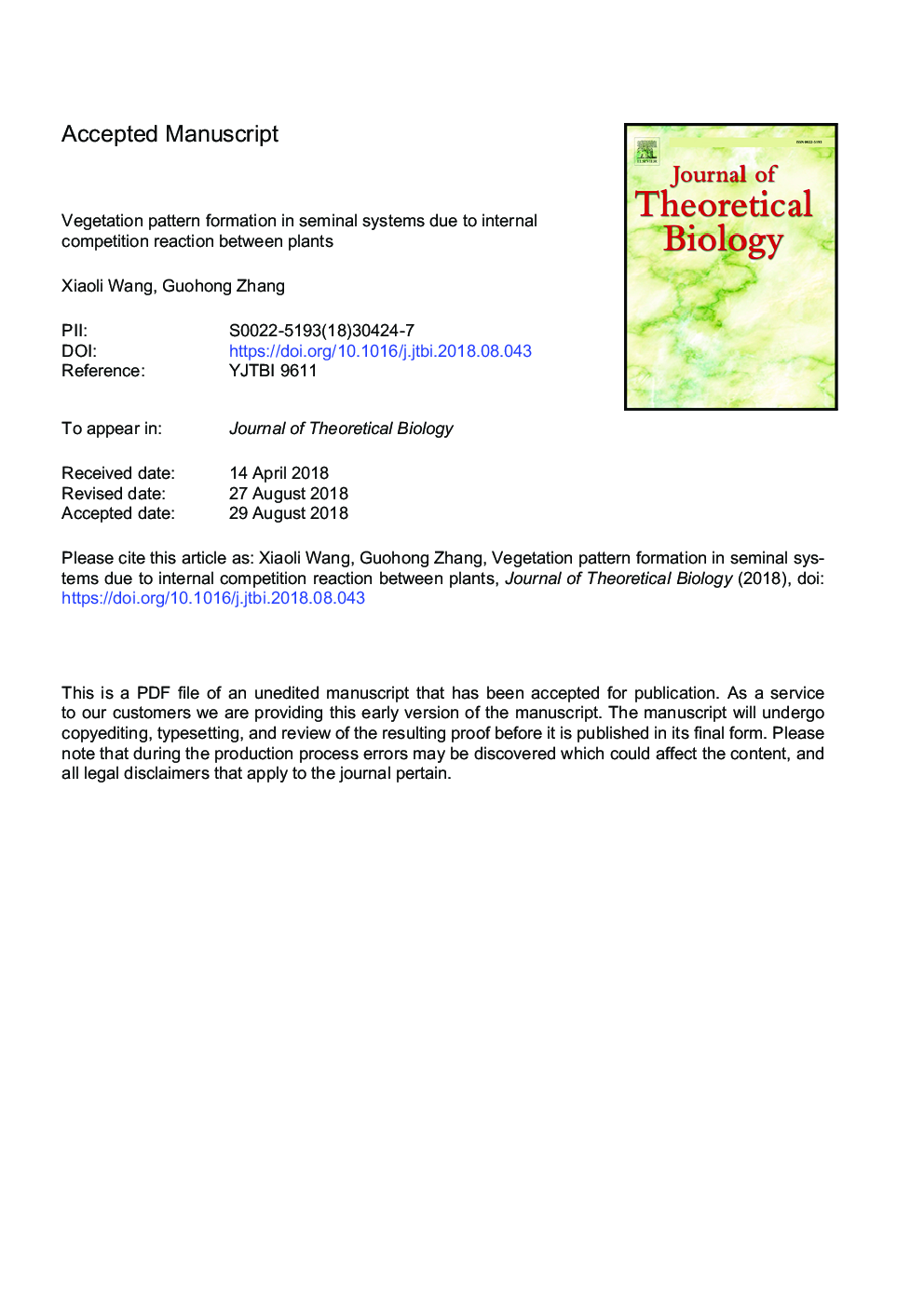 Vegetation pattern formation in seminal systems due to internal competition reaction between plants