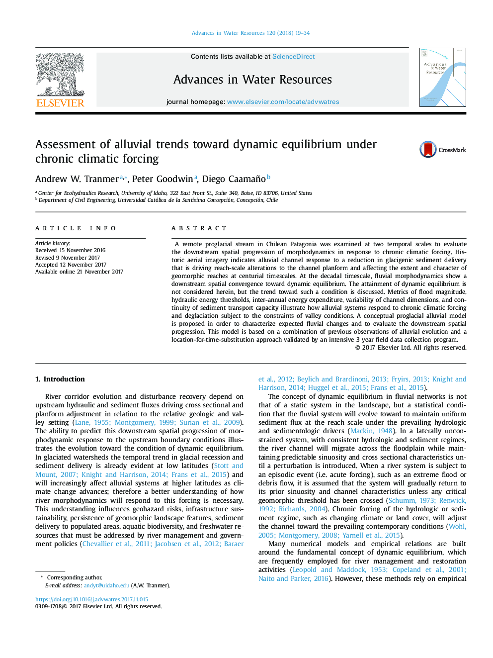 Assessment of alluvial trends toward dynamic equilibrium under chronic climatic forcing