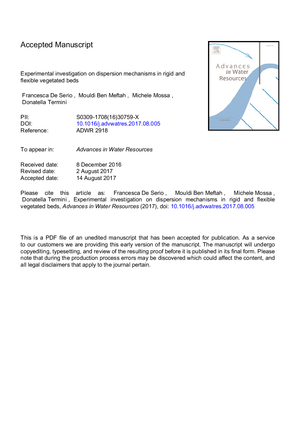 Experimental investigation on dispersion mechanisms in rigid and flexible vegetated beds