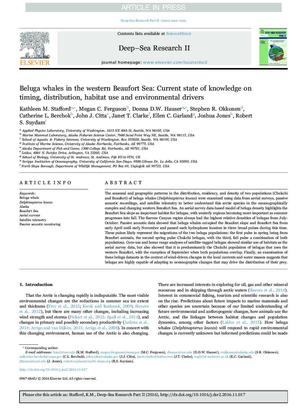 Beluga whales in the western Beaufort Sea: Current state of knowledge on timing, distribution, habitat use and environmental drivers