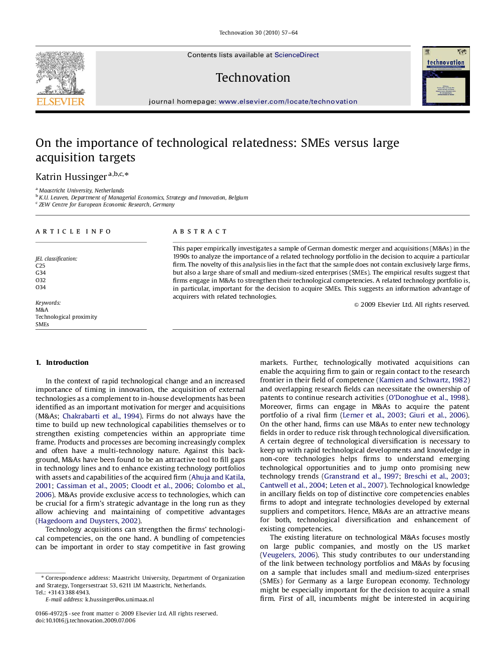 On the importance of technological relatedness: SMEs versus large acquisition targets