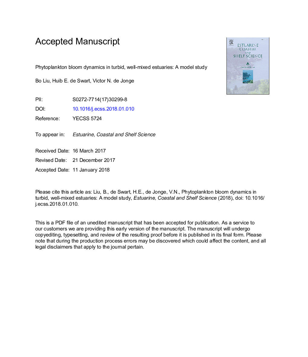 Phytoplankton bloom dynamics in turbid, well-mixed estuaries: AÂ model study