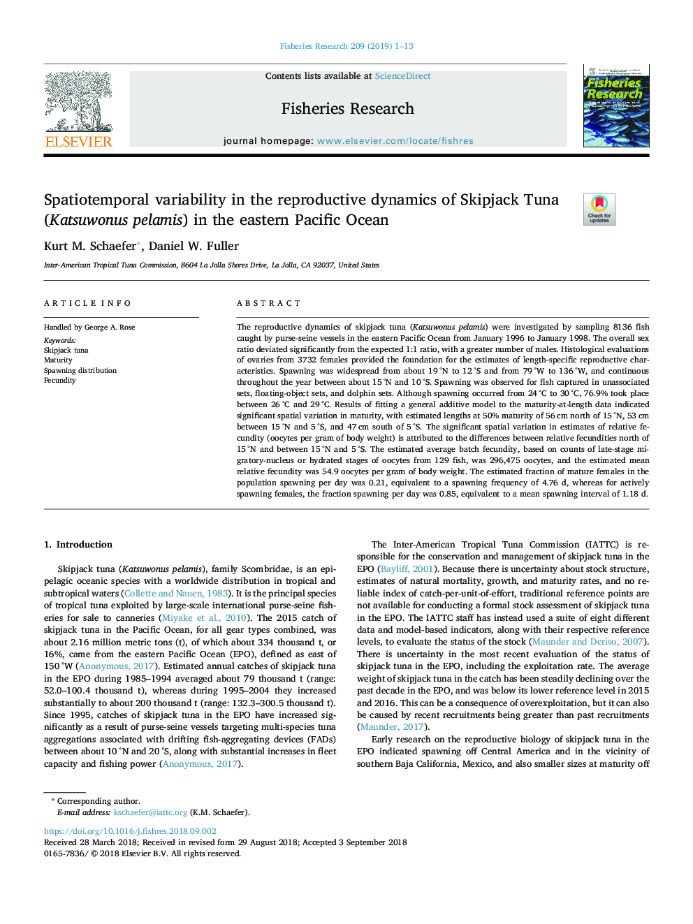 Spatiotemporal variability in the reproductive dynamics of Skipjack Tuna (Katsuwonus pelamis) in the eastern Pacific Ocean