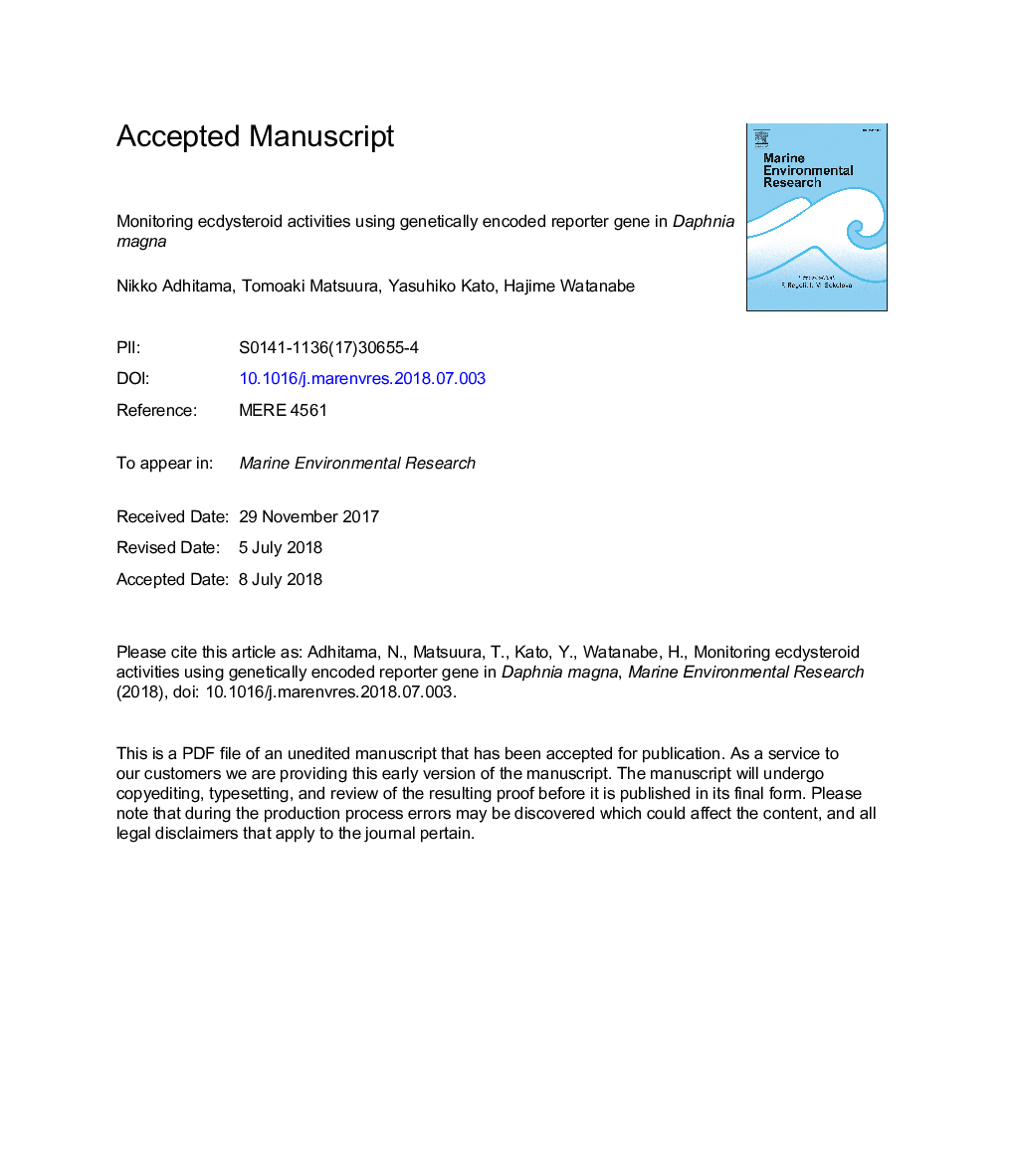 Monitoring ecdysteroid activities using genetically encoded reporter gene in Daphnia magna