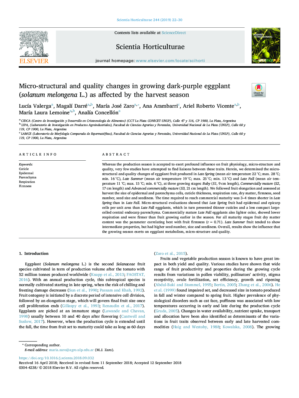 Micro-structural and quality changes in growing dark-purple eggplant (solanum melongena L.) as affected by the harvest season