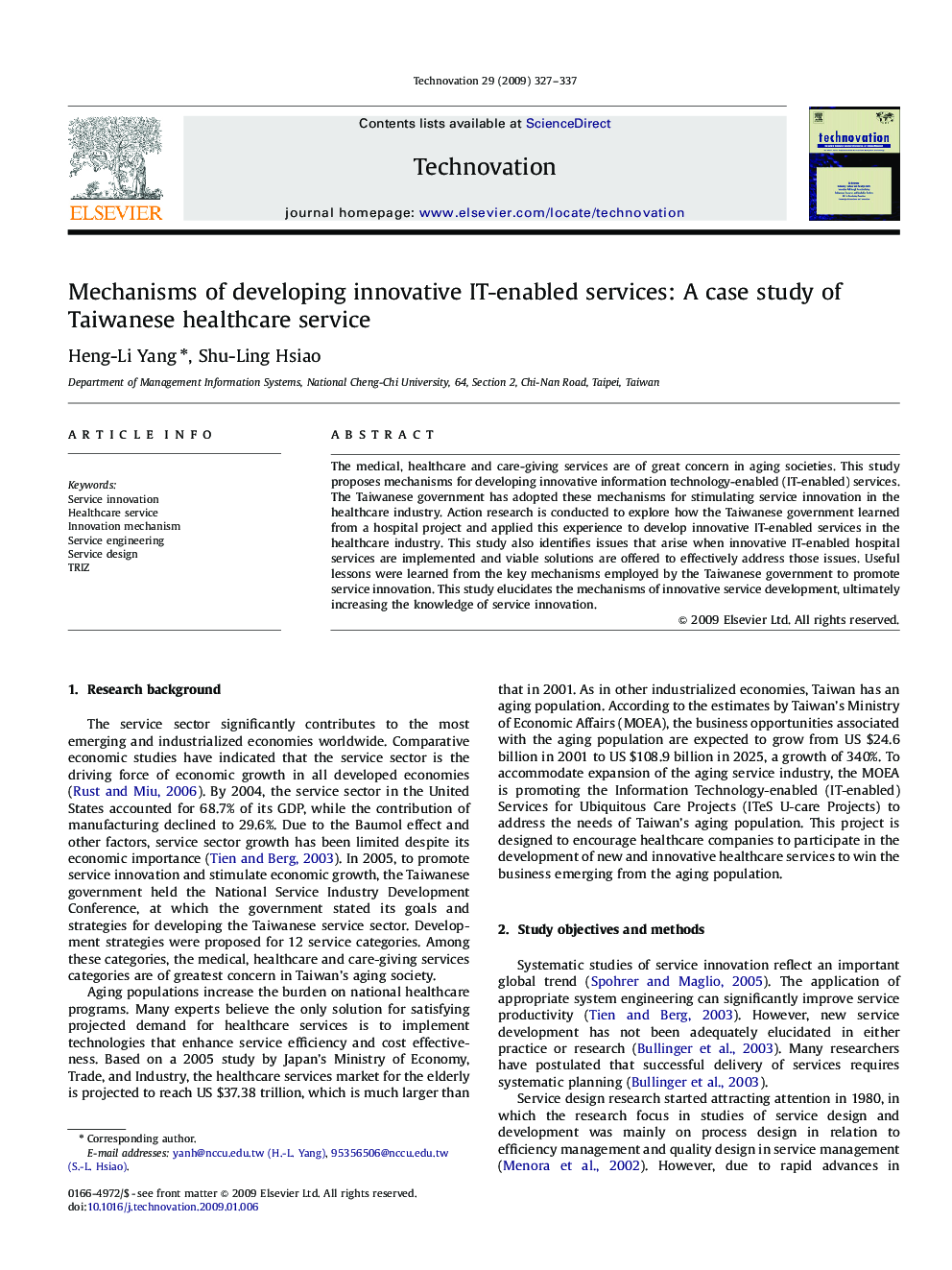 Mechanisms of developing innovative IT-enabled services: A case study of Taiwanese healthcare service