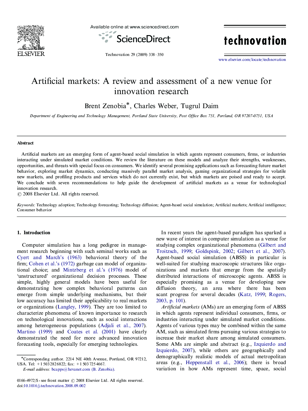 Artificial markets: A review and assessment of a new venue for innovation research