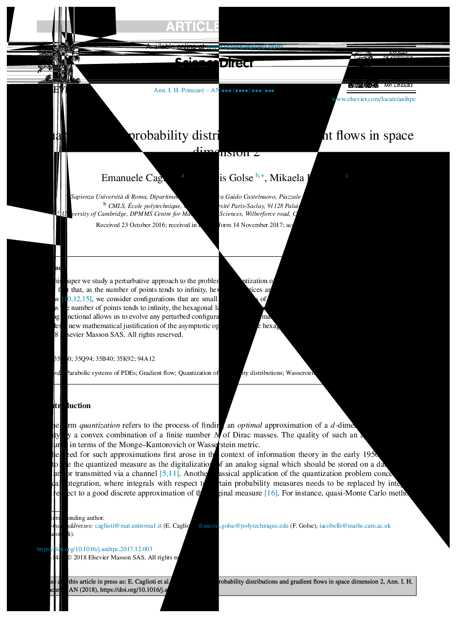 Quantization of probability distributions and gradient flows in space dimension 2