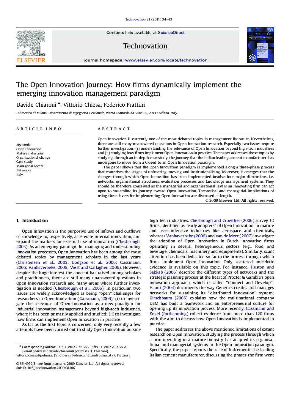 The Open Innovation Journey: How firms dynamically implement the emerging innovation management paradigm