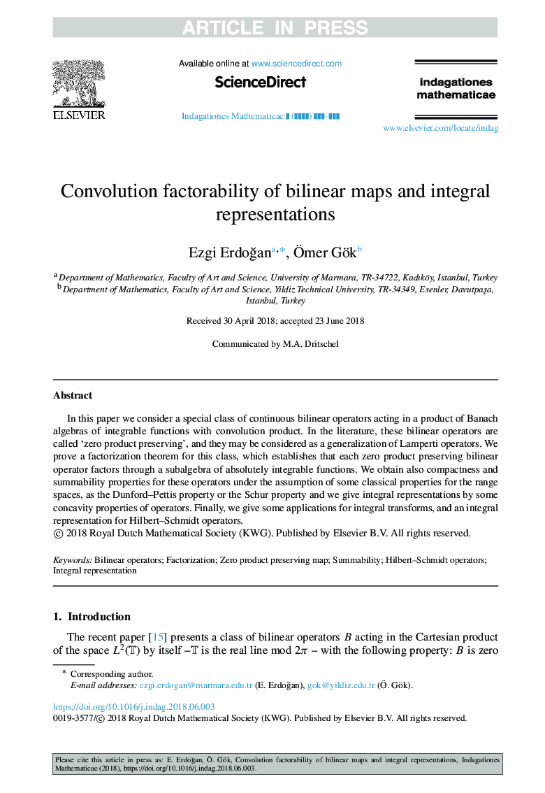 Convolution factorability of bilinear maps and integral representations