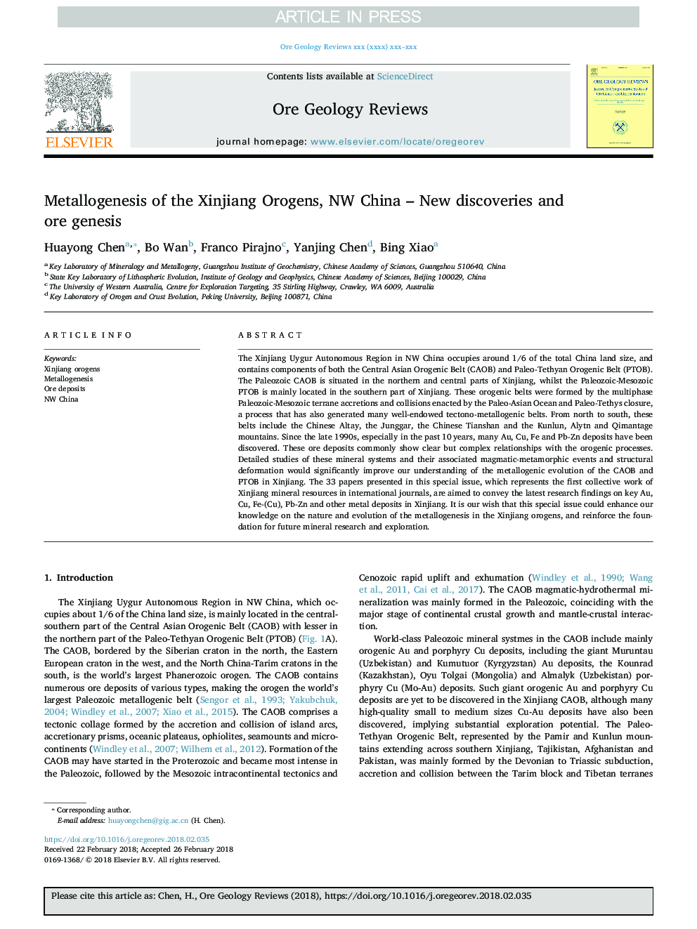 Metallogenesis of the Xinjiang Orogens, NW China - New discoveries and ore genesis