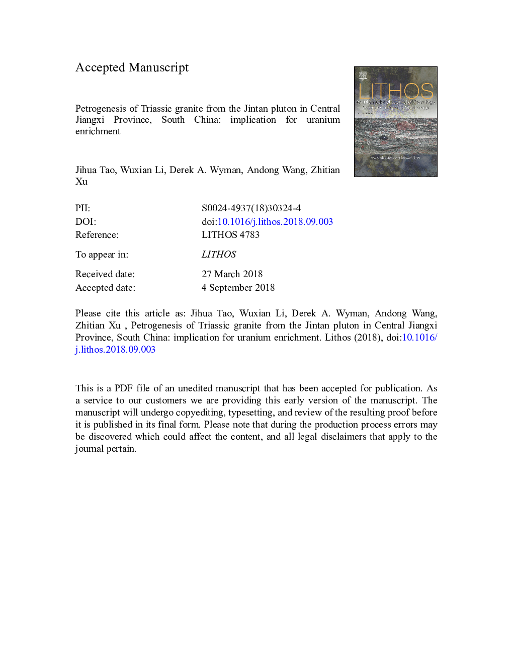 Petrogenesis of Triassic granite from the Jintan pluton in Central Jiangxi Province, South China: implication for uranium enrichment