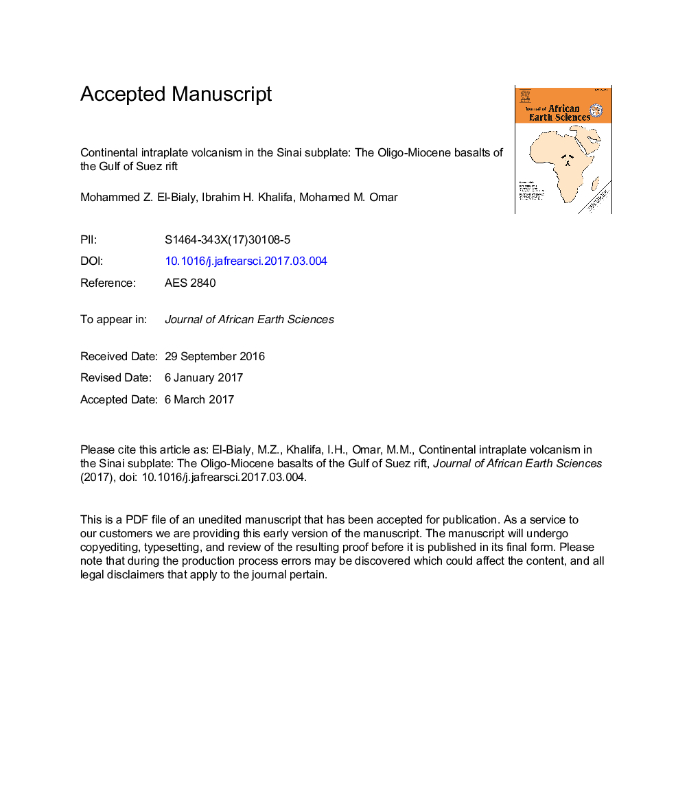 Continental intraplate volcanism in the Sinai subplate: The Oligo-Miocene basalts of the Gulf of Suez rift