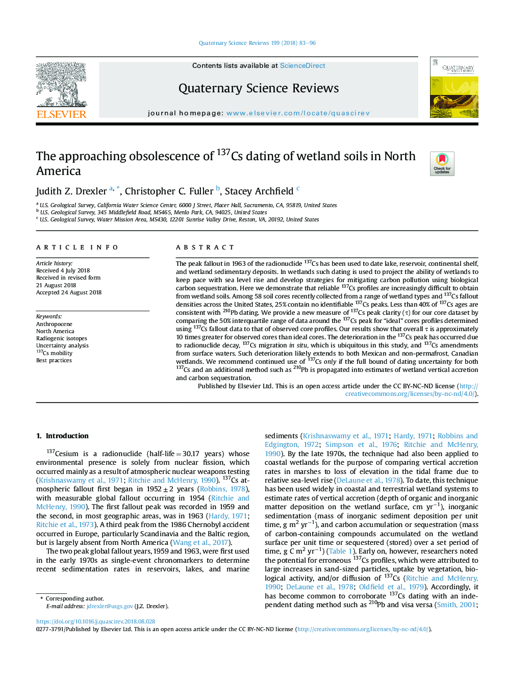 The approaching obsolescence of 137Cs dating of wetland soils in North America