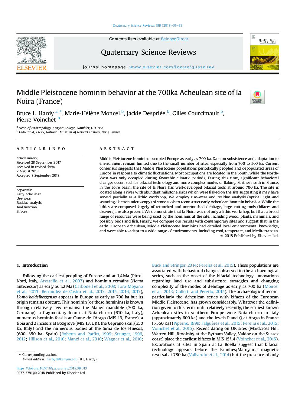 Middle Pleistocene hominin behavior at the 700ka Acheulean site of la Noira (France)