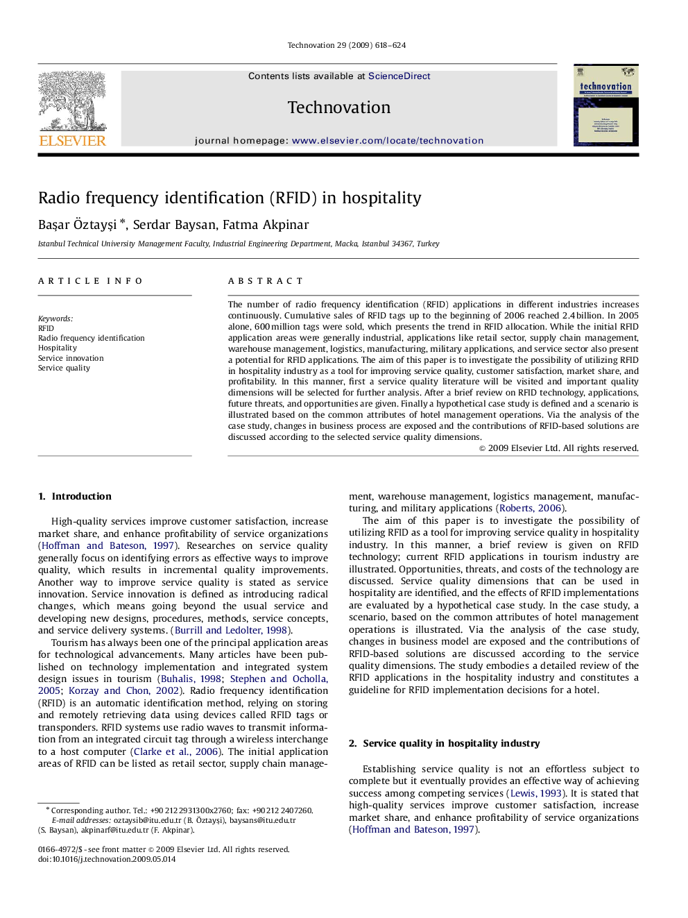 Radio frequency identification (RFID) in hospitality