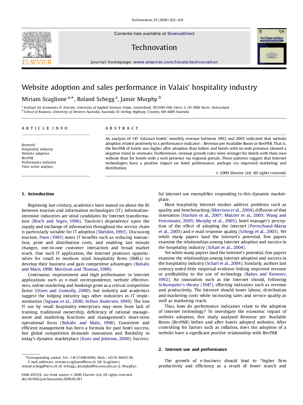 Website adoption and sales performance in Valais’ hospitality industry