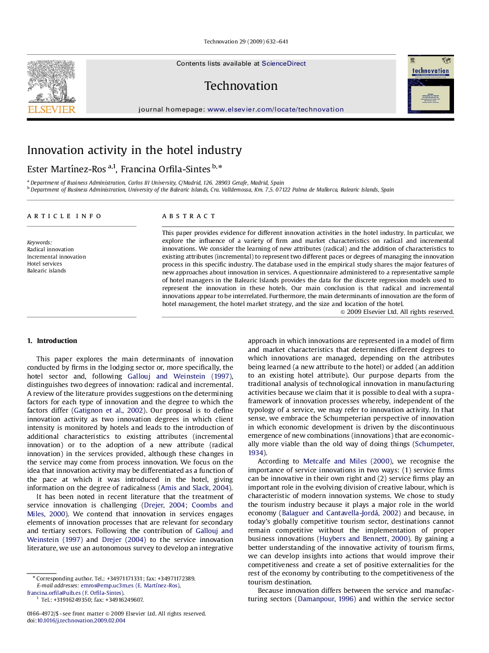 Innovation activity in the hotel industry