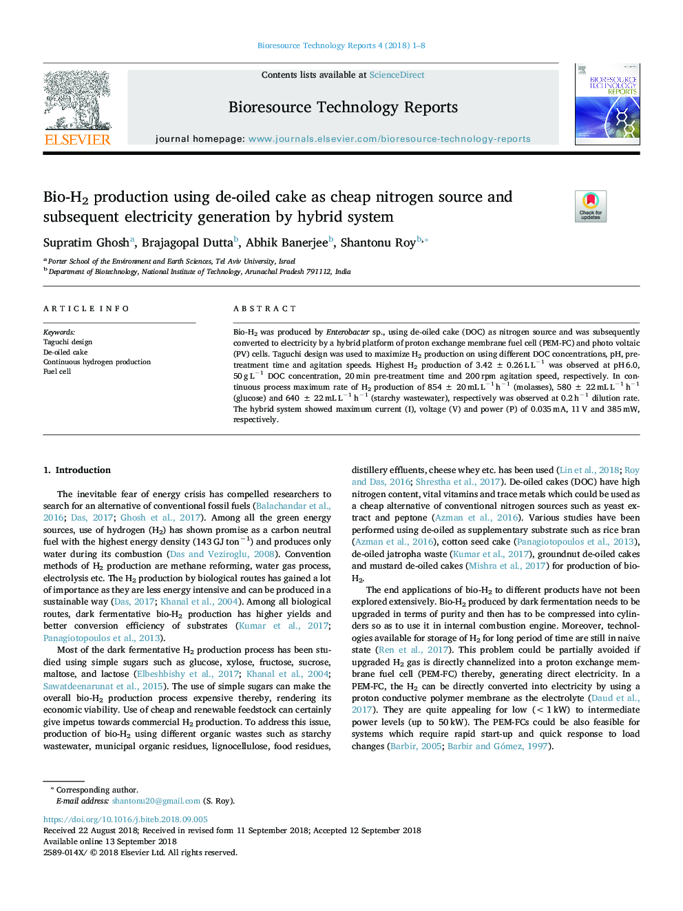 Bio-H2 production using de-oiled cake as cheap nitrogen source and subsequent electricity generation by hybrid system