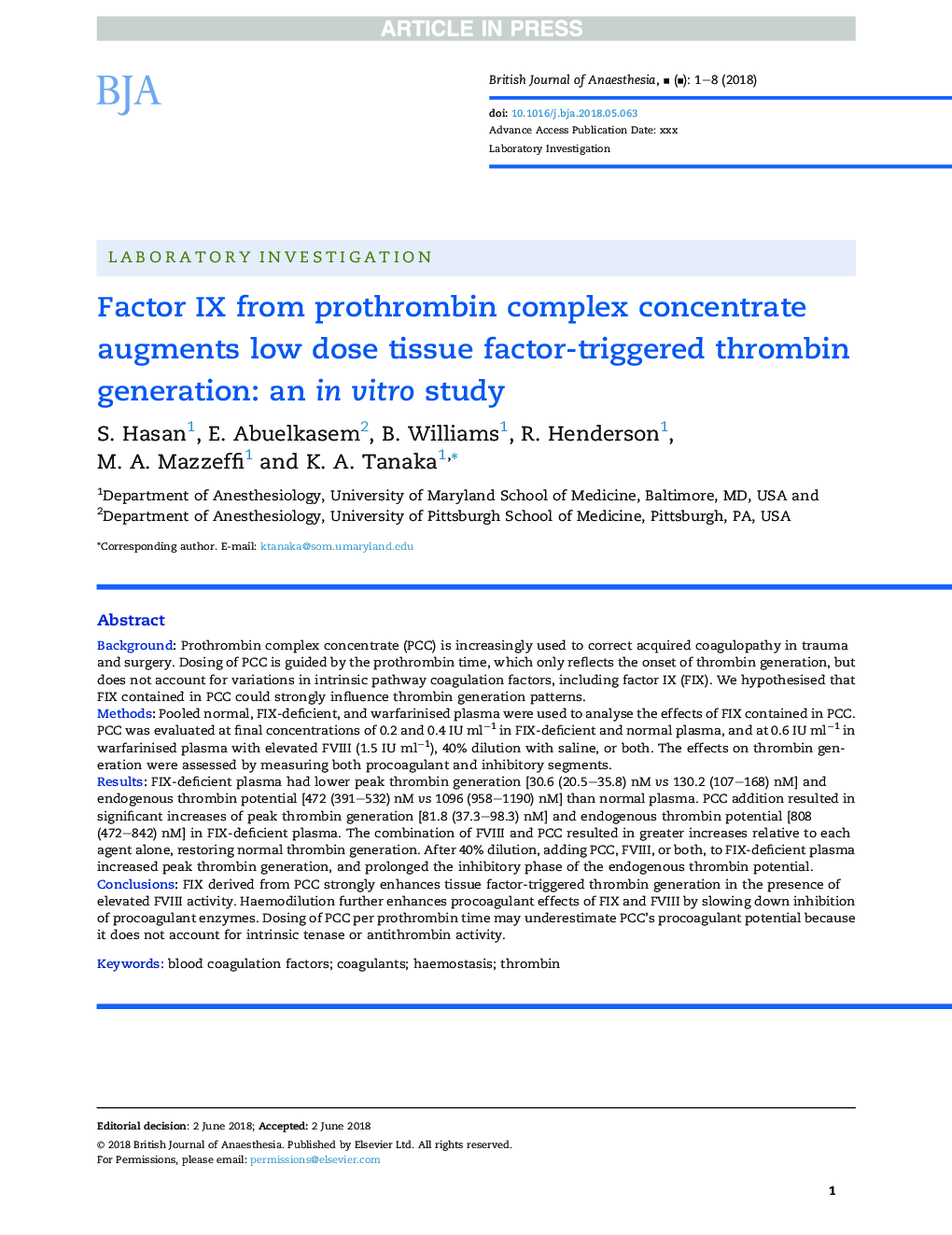 Factor IX from prothrombin complex concentrate augments low dose tissue factor-triggered thrombin generation inÂ vitro
