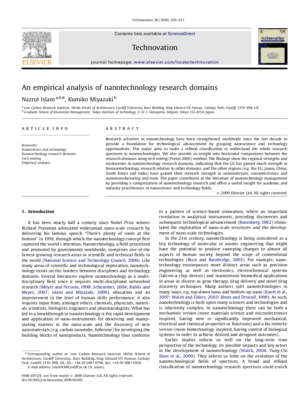 An empirical analysis of nanotechnology research domains