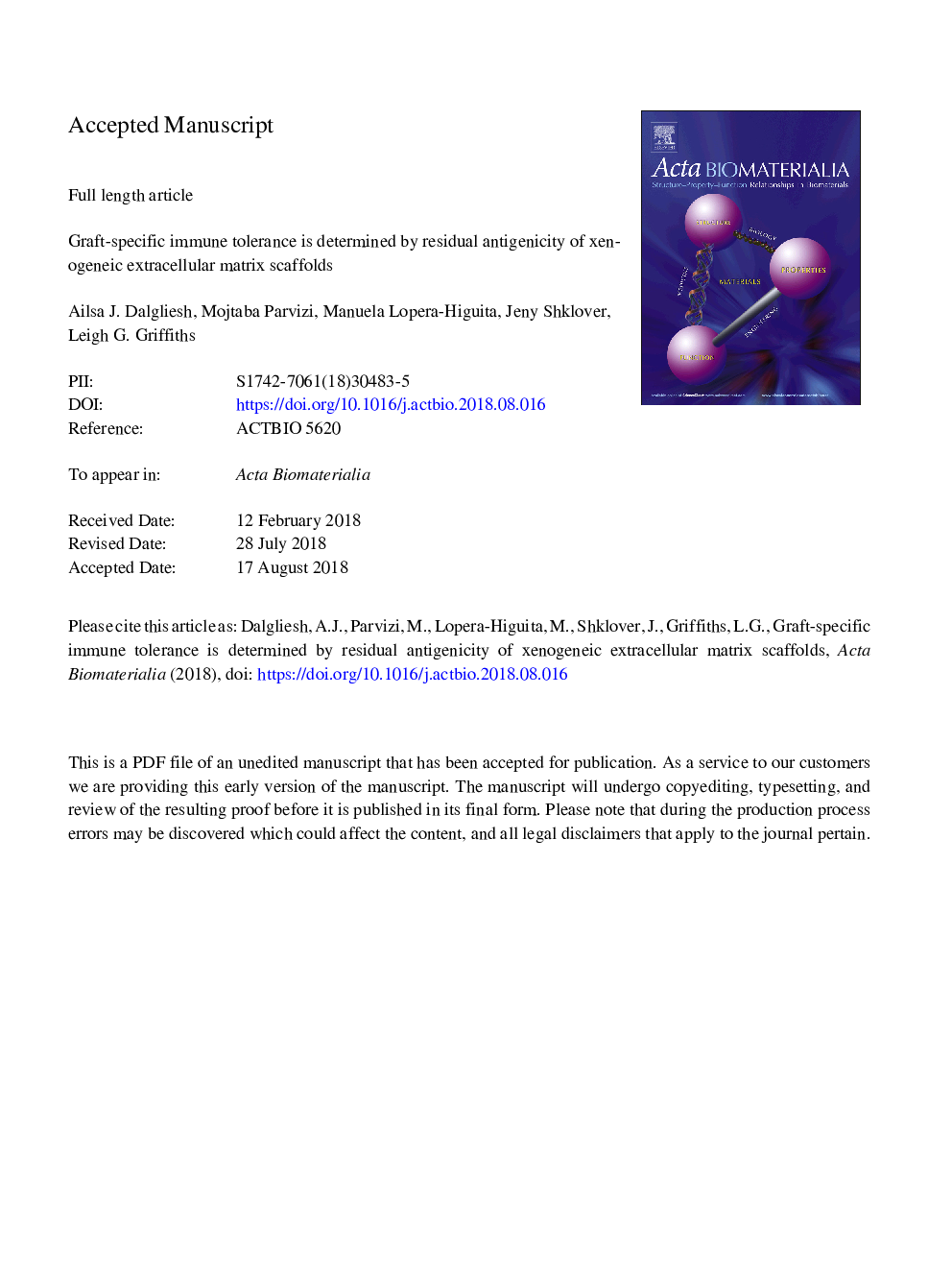 Graft-specific immune tolerance is determined by residual antigenicity of xenogeneic extracellular matrix scaffolds