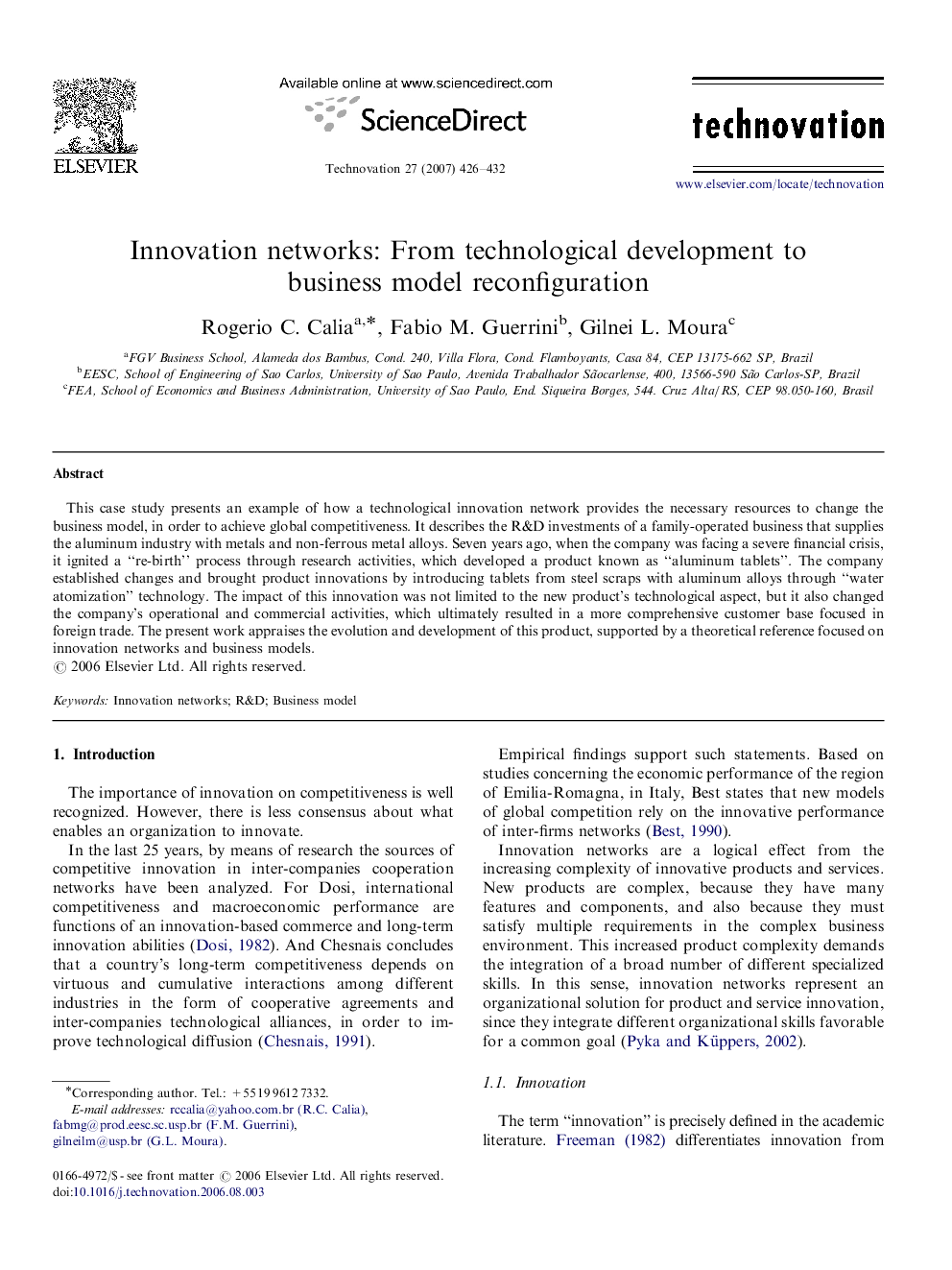 Innovation networks: From technological development to business model reconfiguration