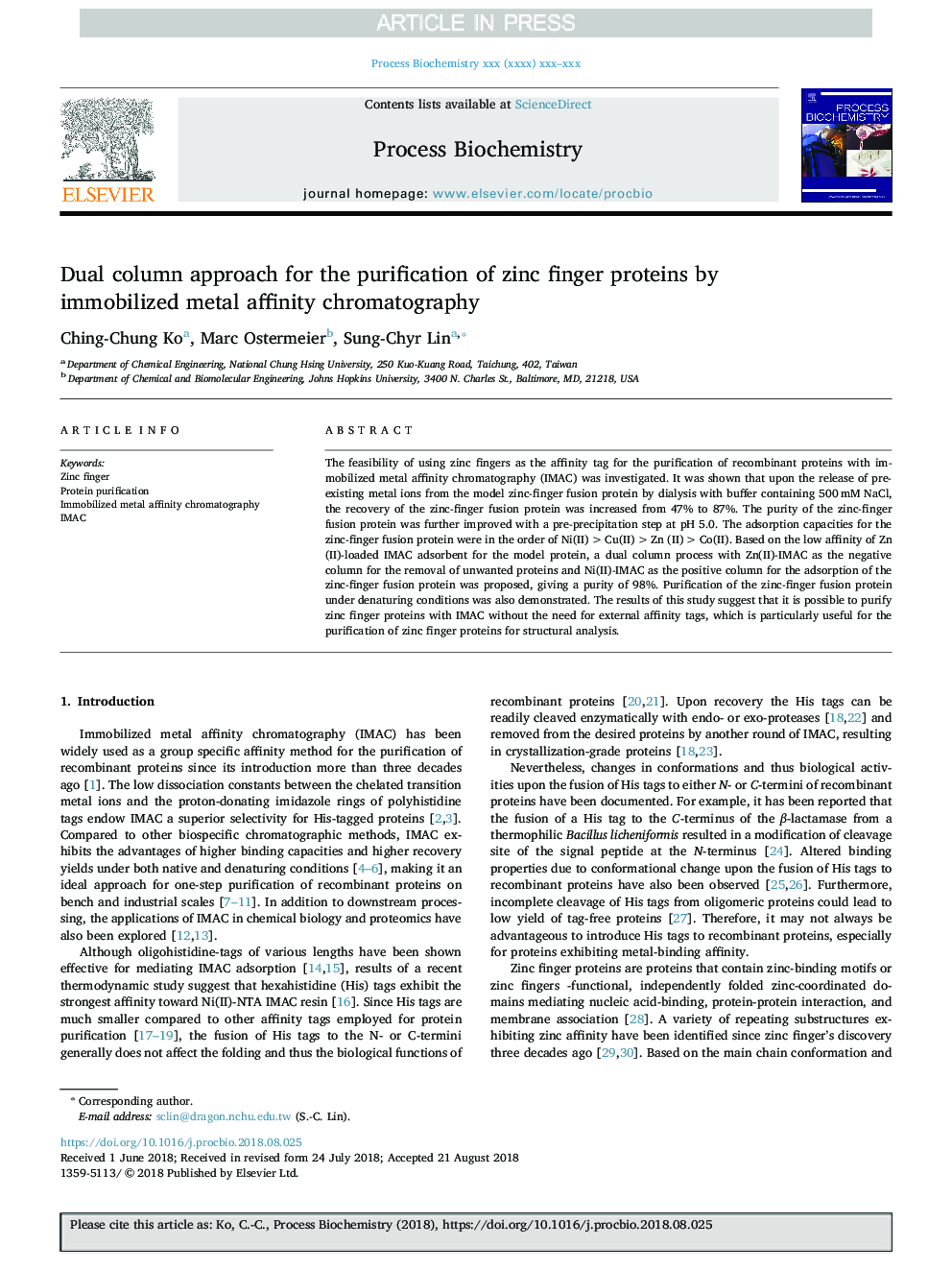 Dual column approach for the purification of zinc finger proteins by immobilized metal affinity chromatography