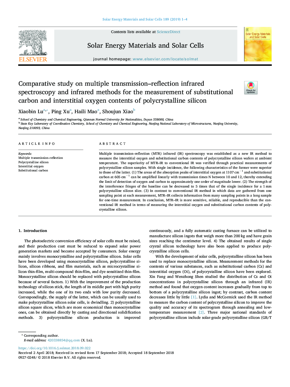 Comparative study on multiple transmission-reflection infrared spectroscopy and infrared methods for the measurement of substitutional carbon and interstitial oxygen contents of polycrystalline silicon