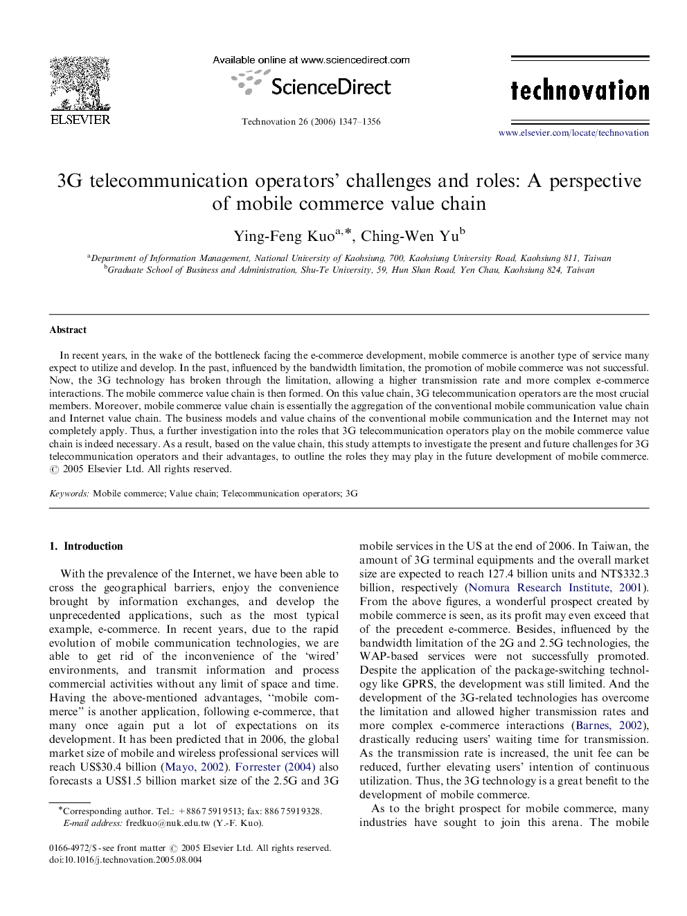 3G telecommunication operators’ challenges and roles: A perspective of mobile commerce value chain