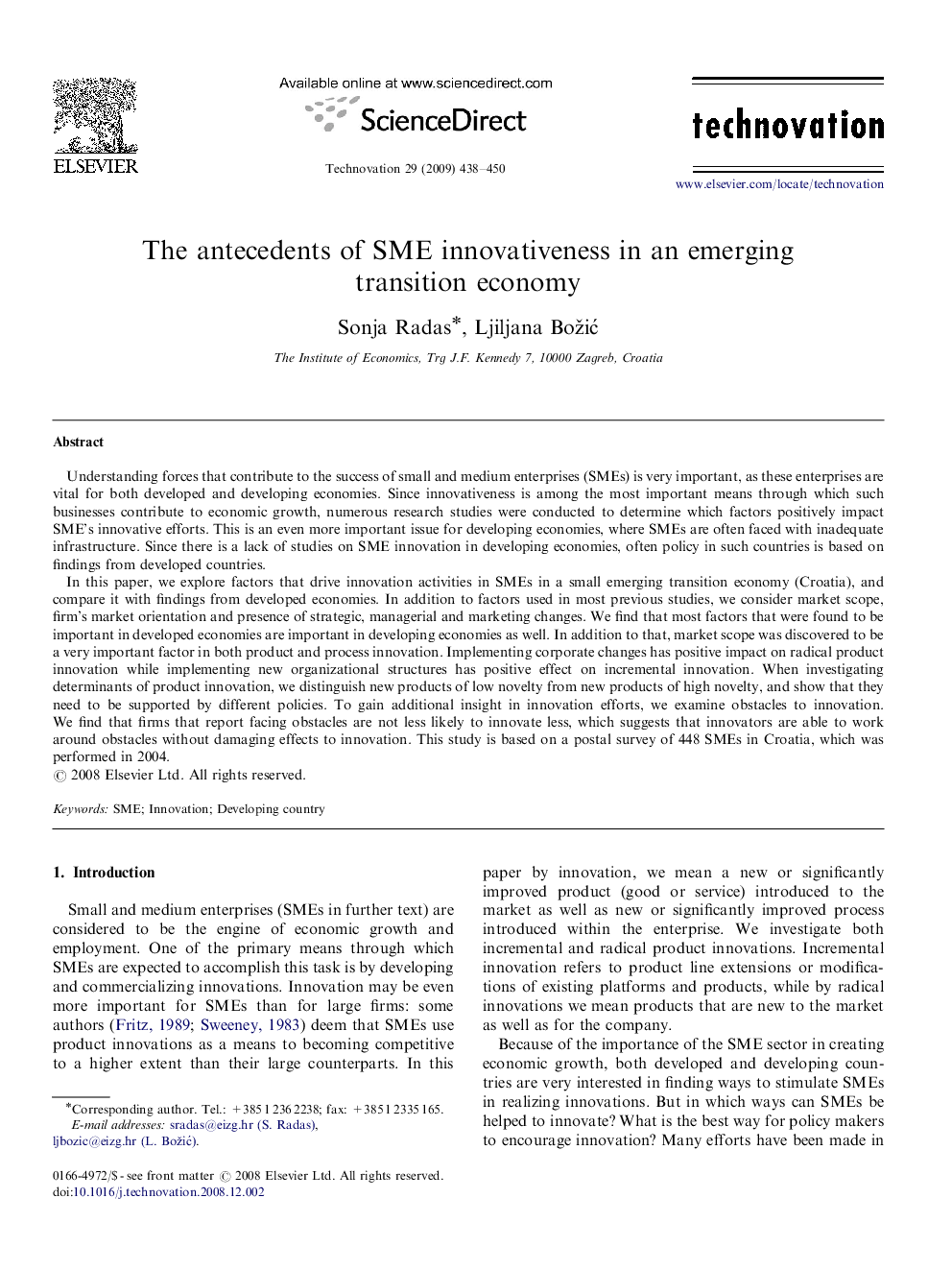 The antecedents of SME innovativeness in an emerging transition economy