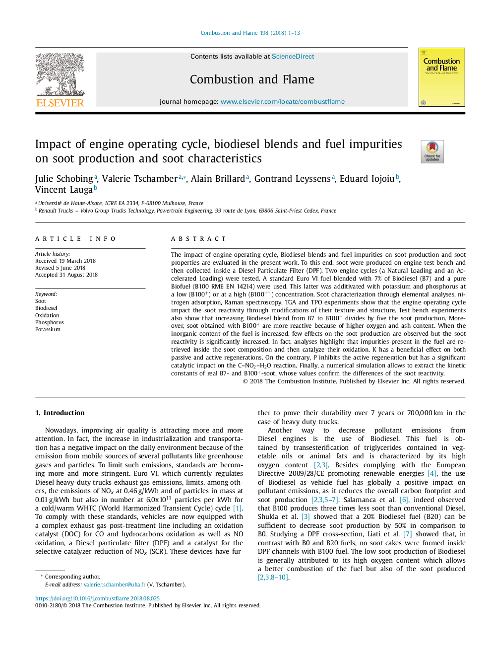 Impact of engine operating cycle, biodiesel blends and fuel impurities on soot production and soot characteristics