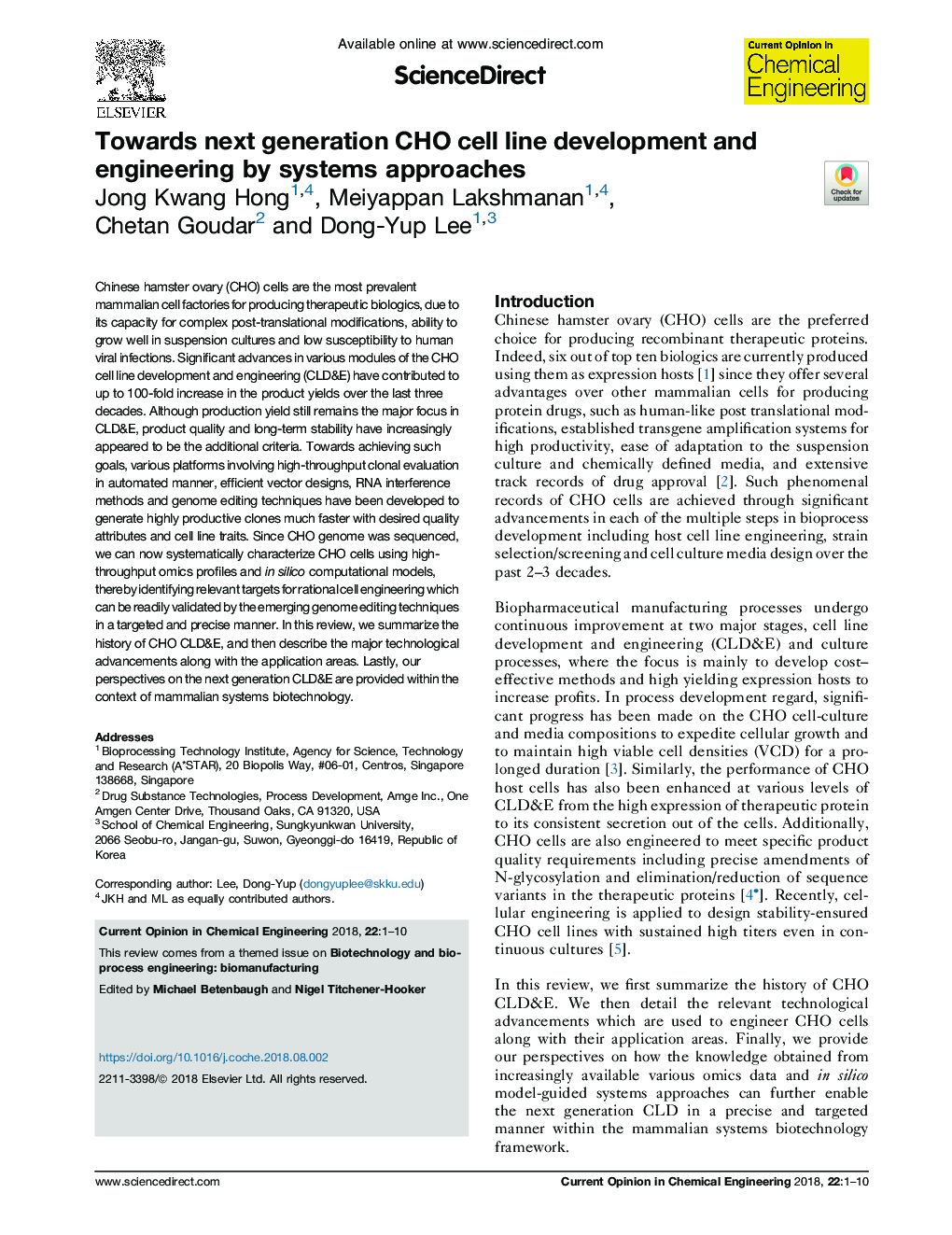 عکس صفحه اول مقاله: Towards next generation CHO cell line development and engineering by systems approaches Towards next generation CHO cell line development and engineering by systems approaches