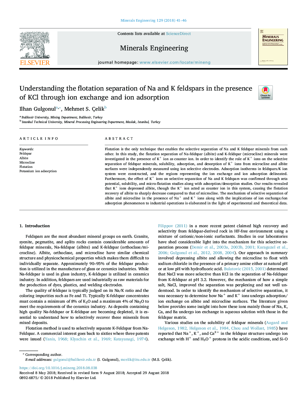 Understanding the flotation separation of Na and K feldspars in the presence of KCl through ion exchange and ion adsorption