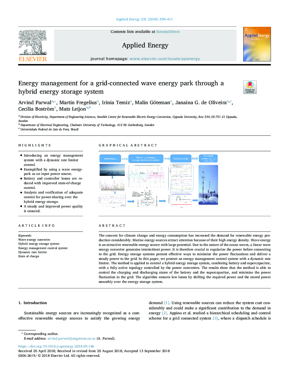 Energy management for a grid-connected wave energy park through a hybrid energy storage system