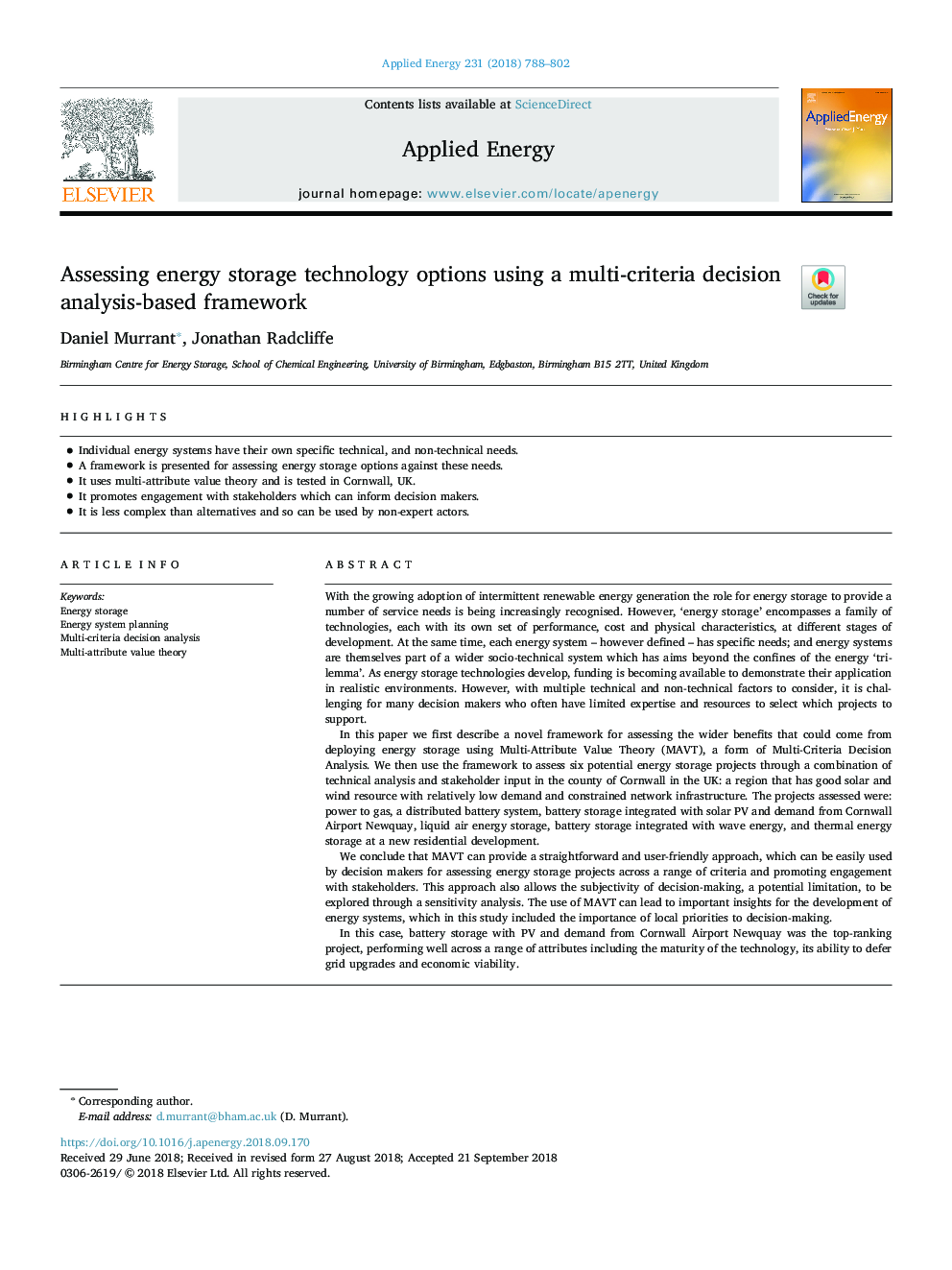 Assessing energy storage technology options using a multi-criteria decision analysis-based framework