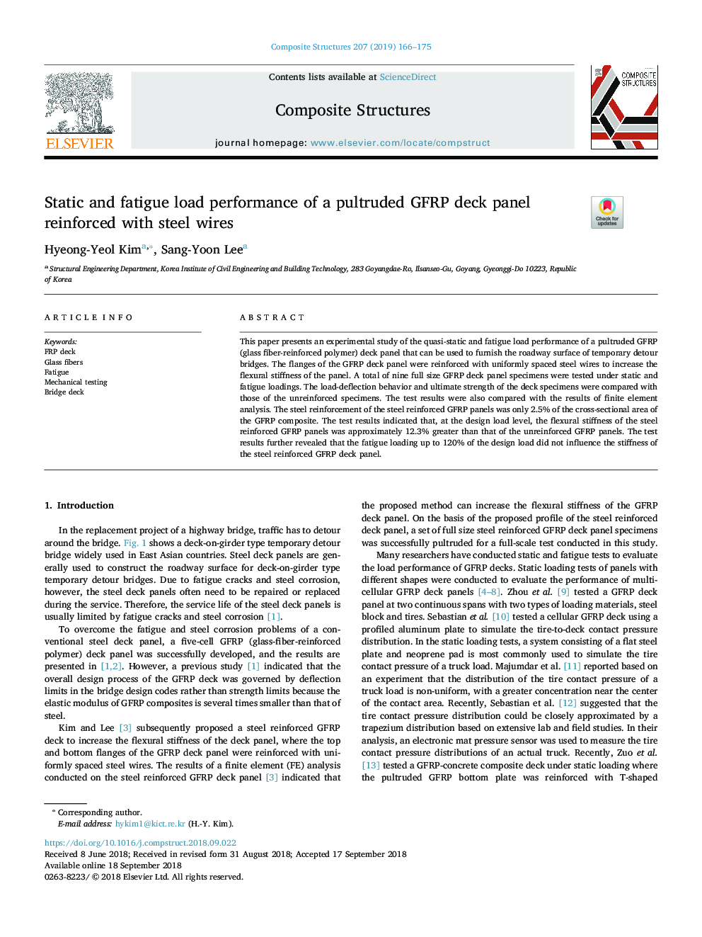 Static and fatigue load performance of a pultruded GFRP deck panel reinforced with steel wires