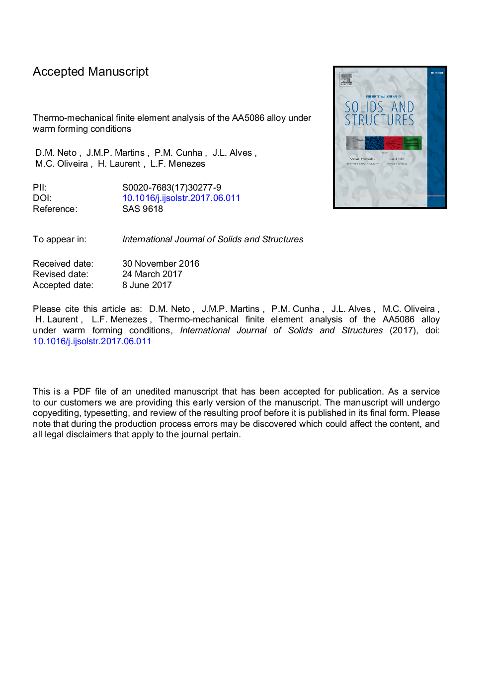 Thermo-mechanical finite element analysis of the AA5086 alloy under warm forming conditions