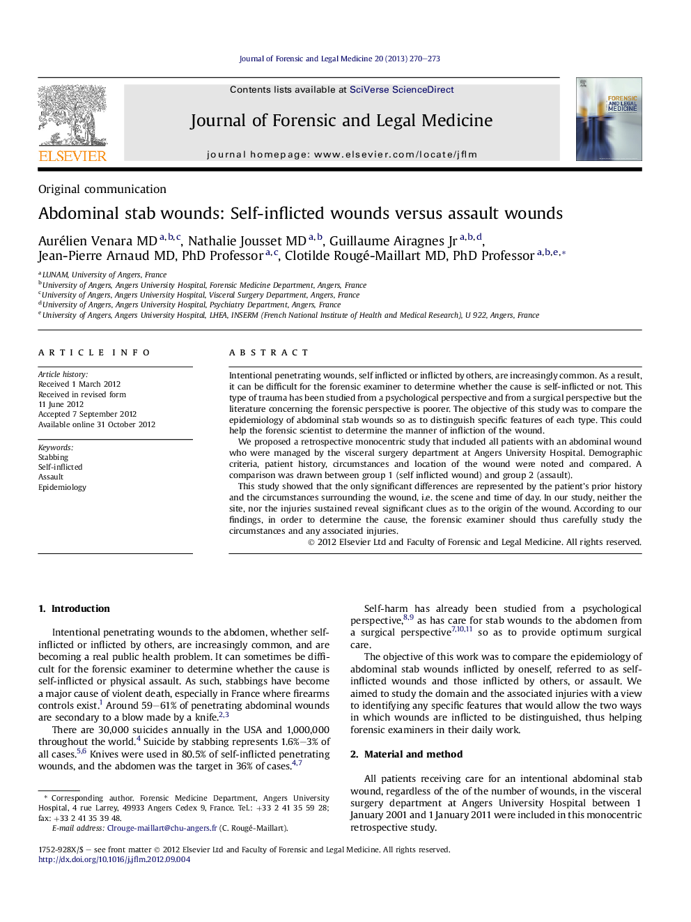 Abdominal stab wounds: Self-inflicted wounds versus assault wounds