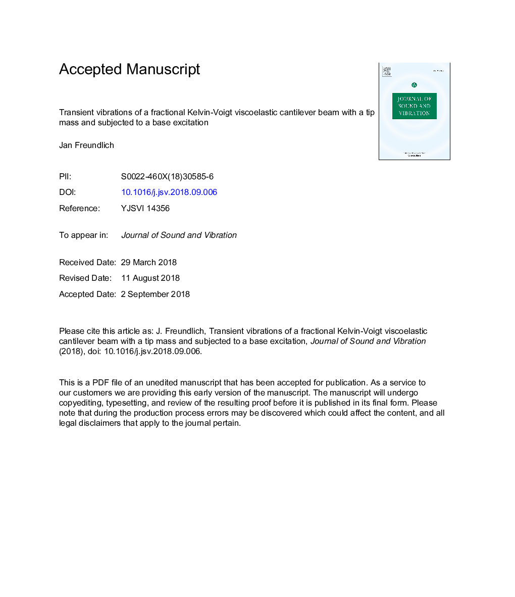 Transient vibrations of a fractional Kelvin-Voigt viscoelastic cantilever beam with a tip mass and subjected to a base excitation