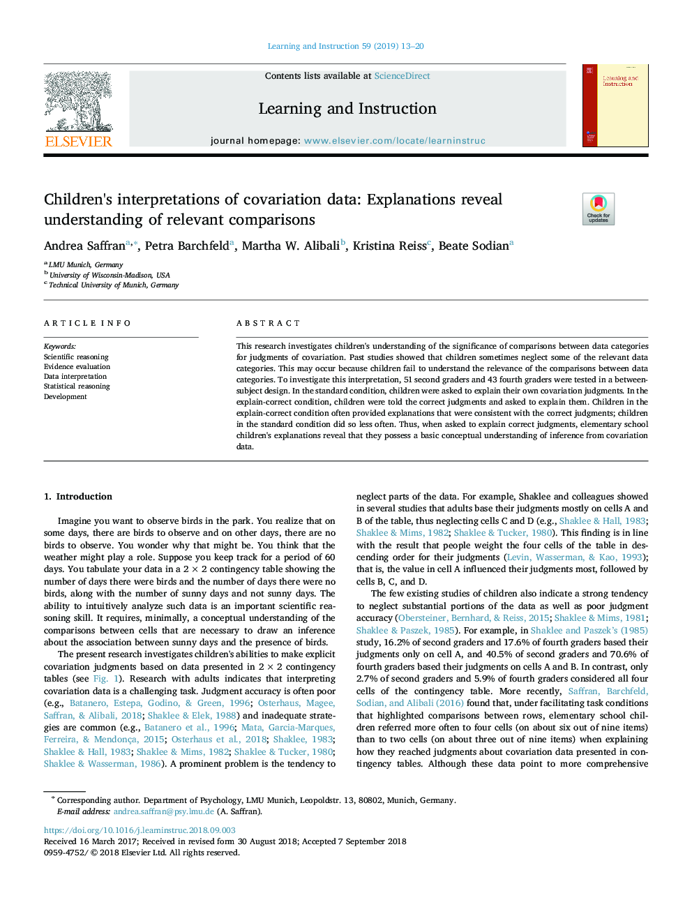 Children's interpretations of covariation data: Explanations reveal understanding of relevant comparisons