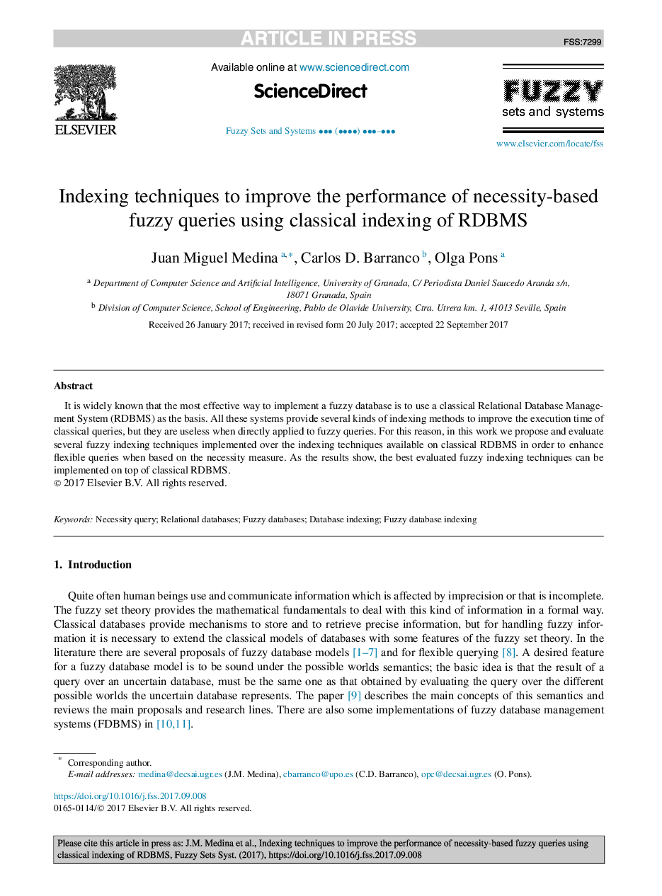 Indexing techniques to improve the performance of necessity-based fuzzy queries using classical indexing of RDBMS