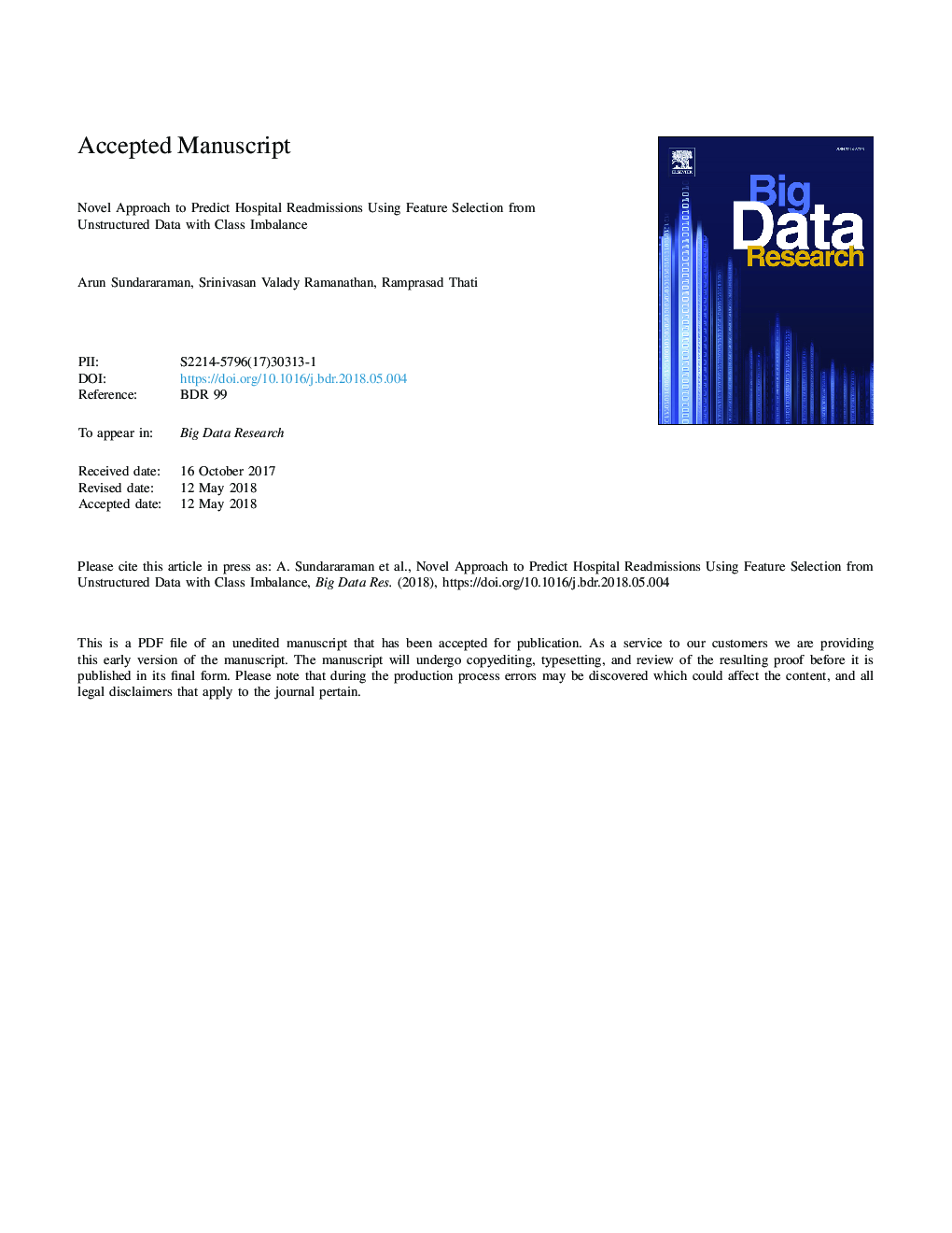 Novel Approach to Predict Hospital Readmissions Using Feature Selection from Unstructured Data with Class Imbalance