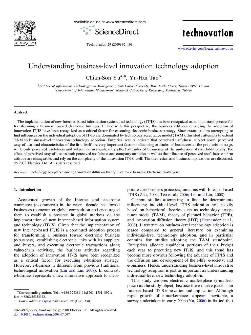 Understanding business-level innovation technology adoption