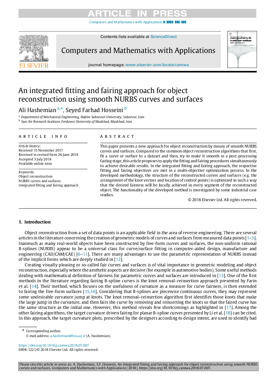 An integrated fitting and fairing approach for object reconstruction using smooth NURBS curves and surfaces