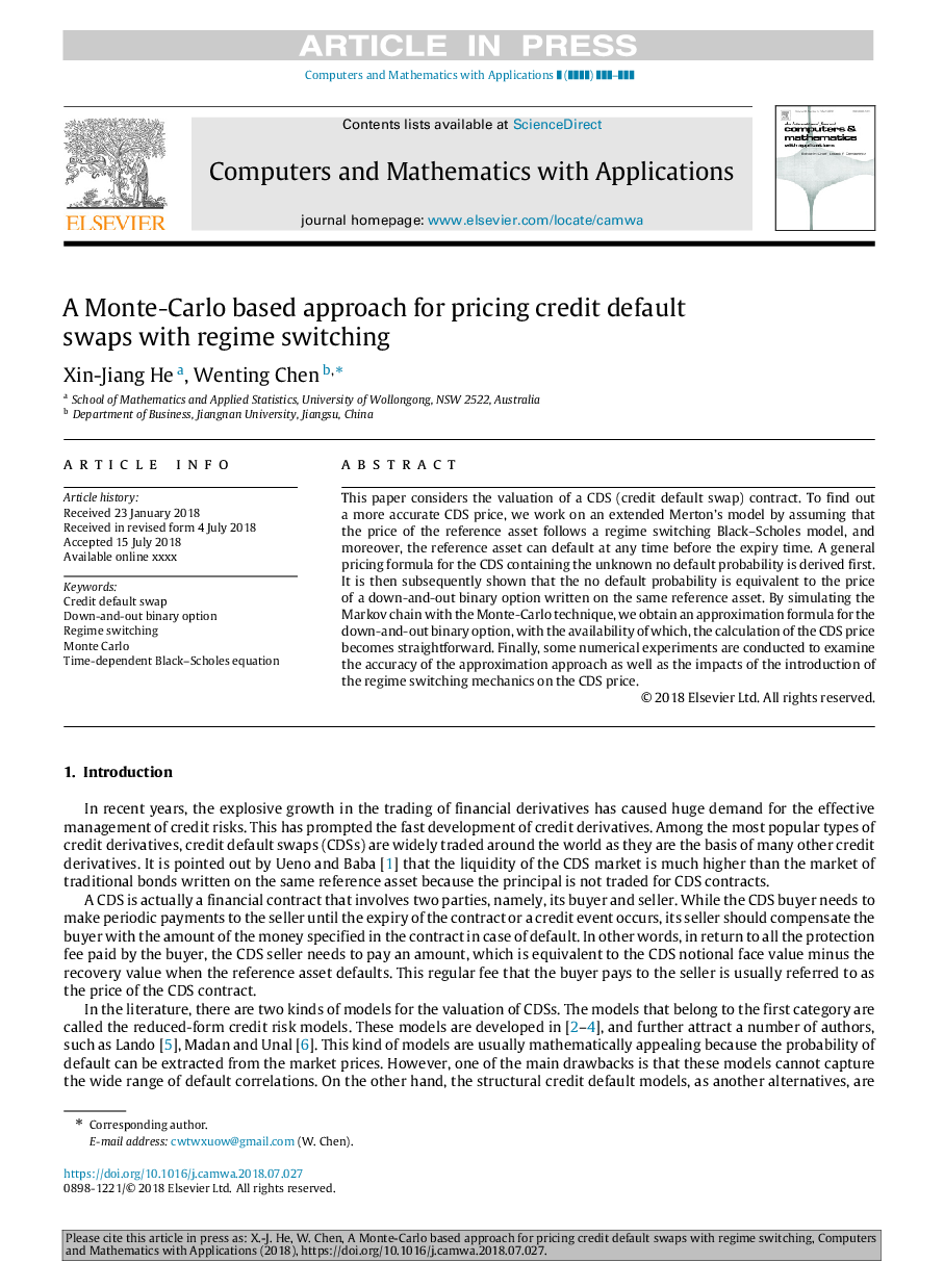 A Monte-Carlo based approach for pricing credit default swaps with regime switching