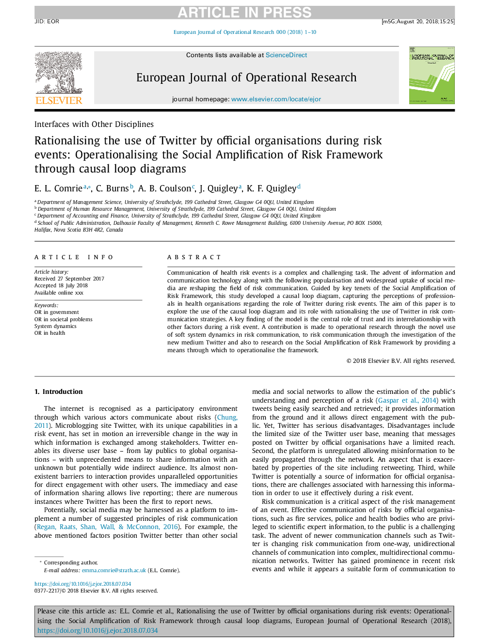 Rationalising the use of Twitter by official organisations during risk events: Operationalising the Social Amplification of Risk Framework through causal loop diagrams